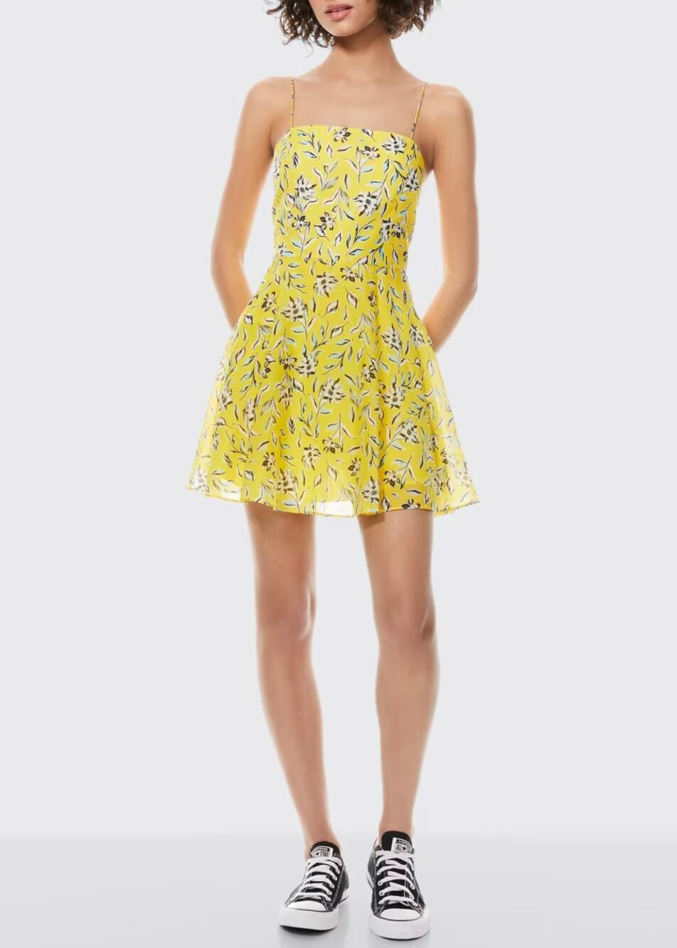 Alice + Olivia Glinda Spaghetti Strap Yellow Floral Mini Dress US 8
